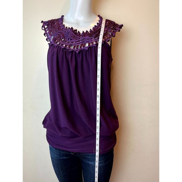 Perseption Concept Women Blouse Top Crochet Yoke Collar Purple Sleeveless SZ XL - Picture 3 of 5